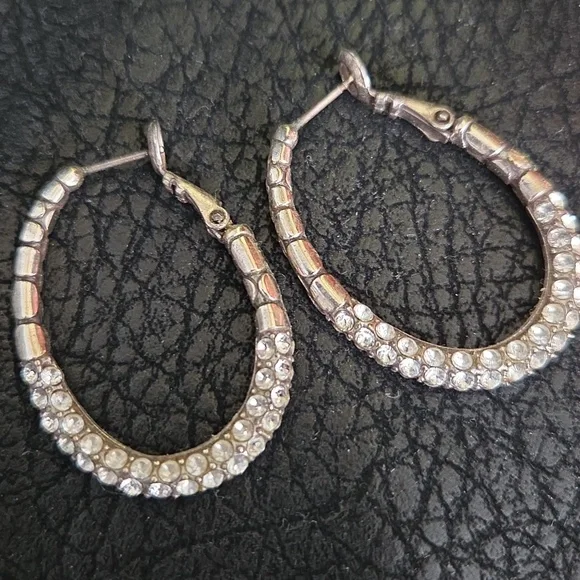 Brighton Pave Pebble Hoop Earrings With Crystals - Picture 3 of 5